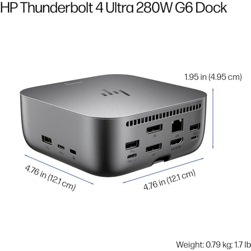 Image of HP Thunderbolt 4 Ultra 280W G6 Dock, 13-in-1 USB-C Docking Station with Max 280W Charging, 4X 4K Displays, 3-Yr Warranty, 7 USB Ports, RJ45, HDMI, 2X DisplayPort for Laptop, Windows, MacOS, ChromeOS