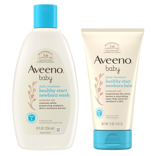 Image of Bundle of Aveeno Baby Healthy Start Newborn Wash, Hypoallergenic Baby Body Wash with Prebiotic Oat, Fragrance-Free, 8 fl. oz + Newborn Balm, Baby Skin Balm with Prebiotic Oat , Fragrance-Free, 5 oz