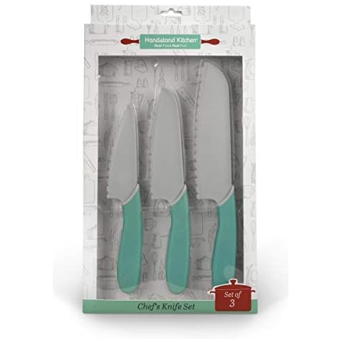 Handstand Kitchen 3-Piece 5", 6" and 7" Serrated BPA-Free Knife Set for Kid Safe Cooking Cover