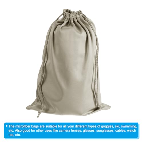 PATIKIL 2 Stück Ski Brillen Tasche Mikrofaser Schneebrille Abdeckung Weiche Aufbewahrung Hülle Kordelzug Tasche für Sonnenbrille Kamera Linsen Grau