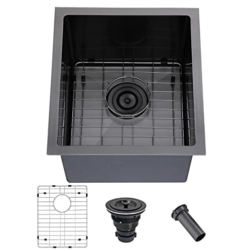 Comllen 15 X 17 Inch Black Bar Sink Undermount，Black Stainless Steel Wet Bar Prep Sink Small Kitchen Sink Single Bowl Rv Sink With Bottom Grid And Strainer-Kyl001B #TOP9