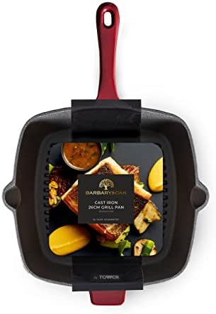 Barbary & Oak BO800256RED Cast Iron Grill Pan with Durable Enamel Interior, 26cm, Bordeaux Red