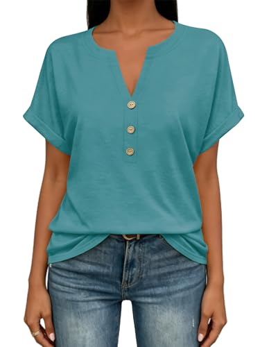 Image of EyMuse Womens Short Sleeve Henley Tops Fashion Casual V Neck Summer Tshirt | Summer Button Up Top Fashion Soft Basic Tees Blouses Spring Comfortable Classic Clothing Resort Wear for Women 2026