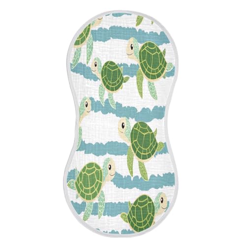 Image of Kigai Cute Sea Turtle Baby Burp Cloths Extra Soft and Absorbent Burping Rags Cotton Burping Clothes Baby Washcloths for Newborn Boys Girls - 2 Pack