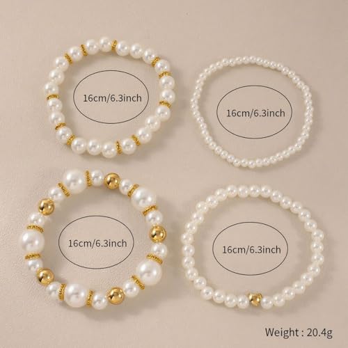 JczR.Y Imitation White Pearls Stackable Stretch Bracelets 4Pcs Heart Pearl Bracelet for Women for Bridesmaid Bridal Wedding Elastic Pearl Strand Bracelets Set Summer Beach Jewelry Gifts(set01-4pcs) by JczR.Y - Used condition - Image 5