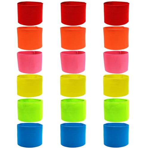 18 Pieces Multiple Colour Football Soccer Captain's Armbands,Elastic Adjustable Armbands Funeral Mourning Band Anti-Drop Armbands for Multipurpose Use,DIY,Sport Team Badges