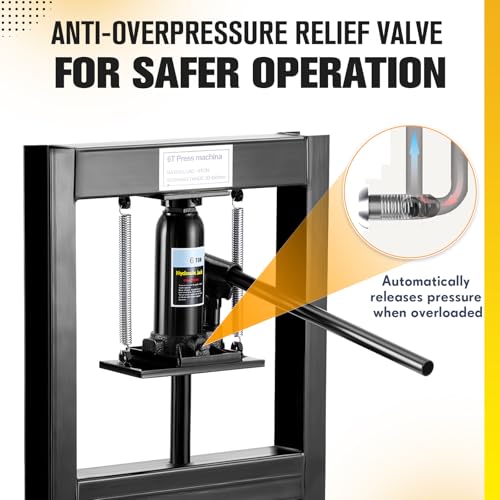 6 Ton Hydraulic Press, H-Frame Benchtop Hydraulic Shop Press, Garage Floor Press with 2 Press Plates, Adjustable Working Table Height, for Gears and Bearings, Black