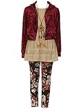 Aki_Dress Big Girl 4-Piece Pants Set Tank Top Necklace Legging Jackets Combo Burgundy 12 JKS 2099