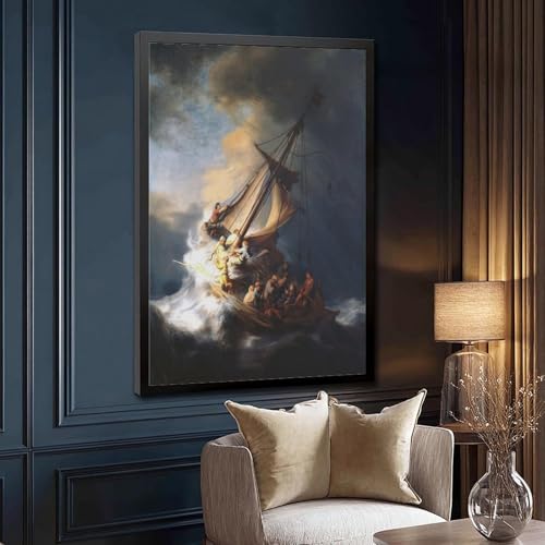Toile Rembrandt la tempête mer de Galilée impression haute définition cadre inclus