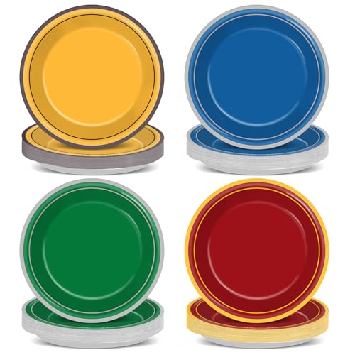Yiaoyinnz 48PCS Red Blue Green Yellow Paper Plates for Birthday Party Supplies