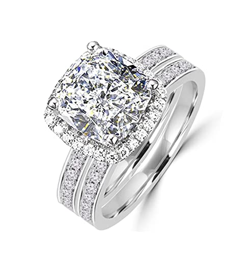 101 facets 2 Carat Princess Cushion Cut NSCD Simulated Diamond Ring Band Set Solid 925 Silver Halo DBCUSHSET72