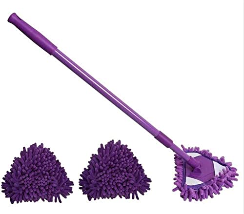 ASEELO Trapeador de limpieza triangular, giratorio de 180 grados, fregona de microfibra ajustable, fregona de limpieza retráctil para el hogar, con 2 cabezales, para limpieza de suelos y paredes del