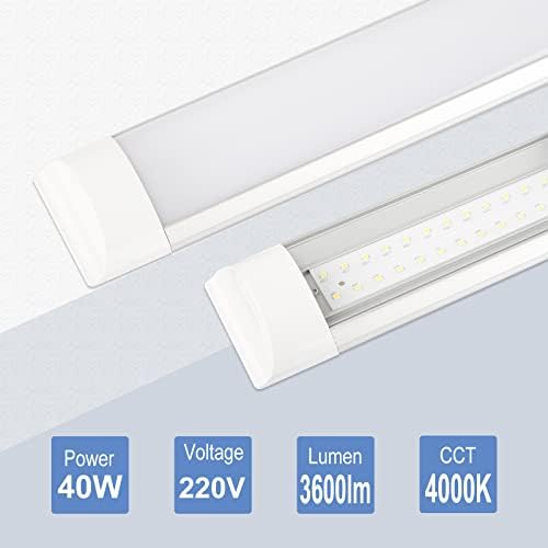 Glirowy 4FT LED Batten Light Low Profile Wall Ceiling Surface Mounted Fitting, 2 Pack 40W Slim Aluminium Profile Wide Tube Lighting for Home Shop Office, Daylight White 4000K