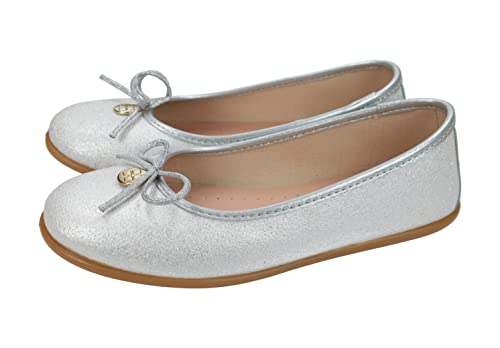 Ballerines pour filles argent métallique brillant avec un superbe nœud avant décoratif