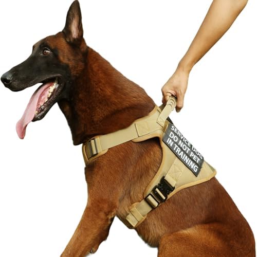 Tactical Dog Harness, 2X Lightweight Metal Buckle Heavy Duty Dog Harness for Medium & Extra Large Dogs with 6 Pack Dog Patch, Adjustable Military Dog Vest Harness for Hiking Hunting Walking Training