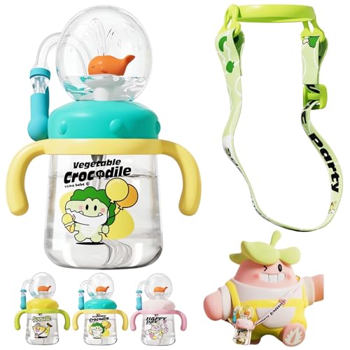 Drinking Cup with Whale Squirt 2025 Kids Weighted Sippy Cups No Spill Cute Water Bottle with Lids and Straws Leak Proof Handles ? Adjustable Strap 360 Squirting Milk Straw Training Sippy Cups (A1)