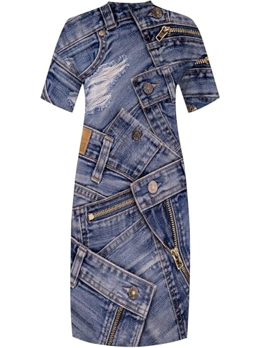 Image of SUZONANA Plus Size Denim Print Maxi Dresses for Women Casual V Neck Short Sleeve with Pockets Soft Jean Look Dress XL-6XL