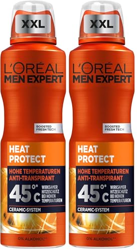 L'Oréal Men Expert XXL Deospray für Männer, Bodyspray gegen Schweißgeruch, Schwitzen und Nässe, Herren Deo Antitranspirant für hohe Temperaturen bis zu 45°C ohne Alkohol, Heat Protect, 1 x 250 ml