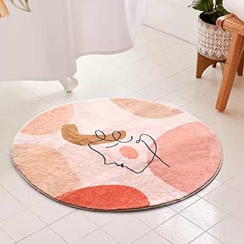 Yokii Cute Pink Round Bathroom Rugs 2Ft Faux Wool Soft Shag Circle Bath Mat With Rubber Backing Modern Abstract Aesthetic Art Patterned Bath Rug Non Slip Boho Bathroom Deocr (Rounnd-2Ft, Pink) #TOP15