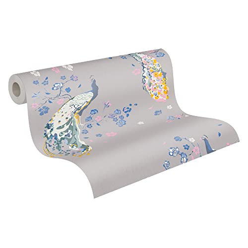 Vogeltapete Grau Blau - Livingwalls House of Turnowsky 389065 - Tapete Floral Vliestapete - 10,05 m x 0,53 m Made in Germany