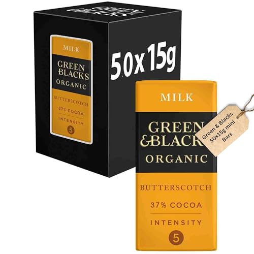 50x Green and Blacks Chocolate Butterscotch Miniature Chocolate Bar 50x15g - Individually wrrapped, Gifts for Women, party bag fillers for kids, dark Chocolate Gifts 750g