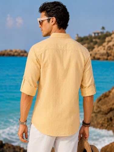 Image of Majestic Man Men's Pure Cotton Solid Mandarin Collar Slim Fit Roll-Up Sleeves Short Kurta Lightweight Summer Kurta for Daily & Occasion Use