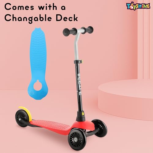 Image of Toyshine 3 Wheel Beetle LED Wheels Runner Scooter with Anti Slip ABS Base Aluminium Structure Height Adjustable Handlebar Hold Upto 25kg for Kids Boys Girls - Red
