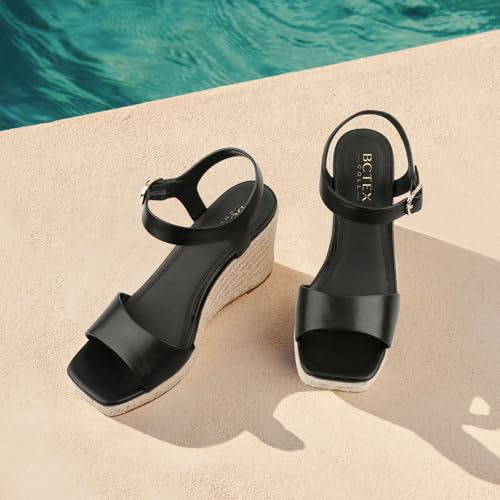 BCTEX COLL Women's Platform Wedge Espadrilles Sandals Comfortable Open Toe Ankle Strap Summer Casual Shoes Brown Black Nude4