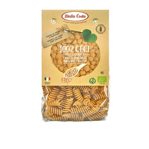 Dalla Costa Fusilli 100% Garbanzos Sin Gluten Orgánicos. Made in Italy. Paquete Ahorro 8x250 gramos