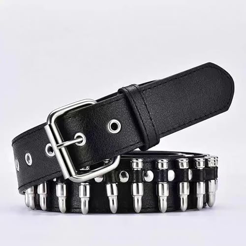 Bullet Rivet Belt Black Leather Bullet Belt Punk Rock Metal Gothic Waist Belt Studded Belt for Men Womens Spike Belt Halloween Cosplay2