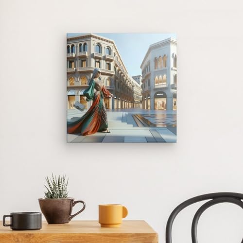 Toile carrée motif femme en ville de 40 x 40 cm pour décoration murale