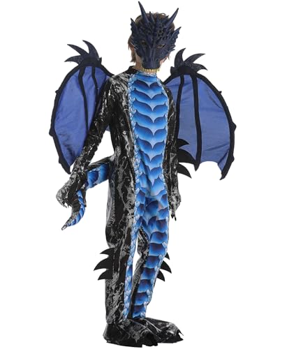 Corespe Kids Dragon Costume Set with Tail and Mask Boys Halloween Dragon Cosplay Dress Up Outfits (Blue Medium(8-10 Years))