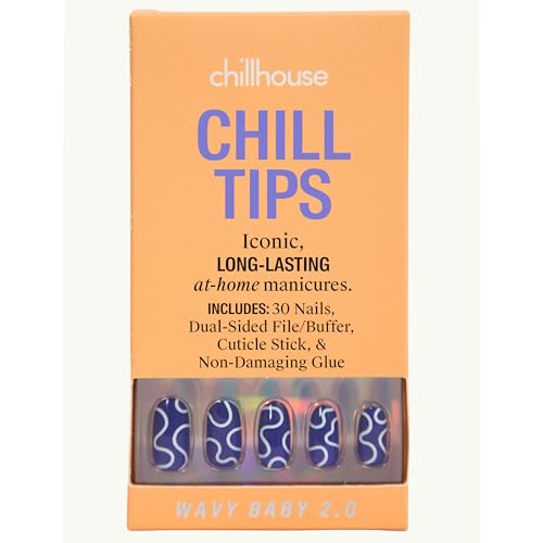 Chillhouse - Chill Tips, Press on Nails Kit - Wavy Baby 2.0 (Oval) - 30 Nail Shapes & Sizes - Up to 2 Weeks of Wear - Customizable Fit - Reusable - Latina Founded & Women Owned - Beauty & Self Care