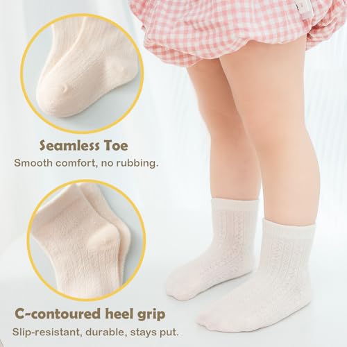 Baby Girls Boys Cotton Socks Soft Mesh Thin Breathable Crew Ankle Dress Sock for kids, 6 Pairs4