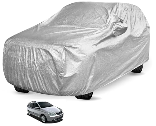 Image of Auto Hub Waterproof Car Cover Compatible with Tata Indigo Marina with Mirror Pocket, Soft Cotton Lining, Waterproof Indigo Marina Car Cover- Metallic Silver