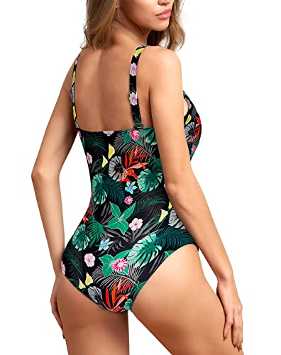 Image of Upopby Women's Vintage Padded Push up One Piece Swimsuits Tummy Control Bathing Suits Plus Size Swimwear