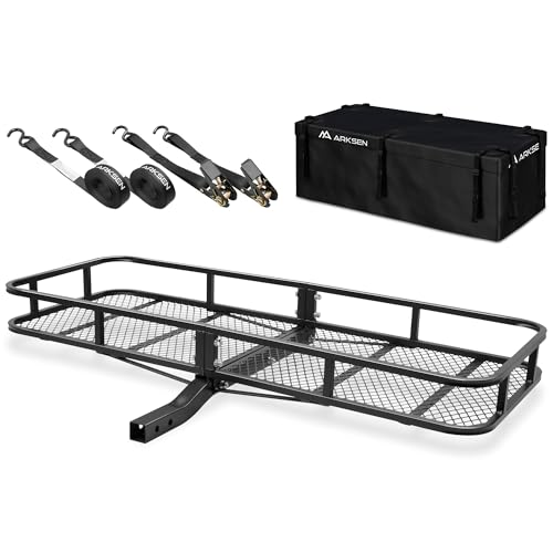 ARKSEN 60 x 23 x 5.5 Inch Hitch Cargo Carrier with 500D PVC Waterproof Bag, 2 Ratchet Straps, 500 Lbs Capacity 2" Receiver Tow Hitch Cargo Luggage Sto