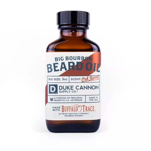 Duke Cannon Big Bourbon Beard Oil - Premium Organic Blend with Apricot Kernel, Argan, and Jojoba Oils, Oak Barrel Scent, 3 oz.