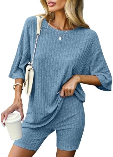 Ekouaer Pajamas 2 Piece Lounge Sets Ribbed Knit Matching Outfits ...