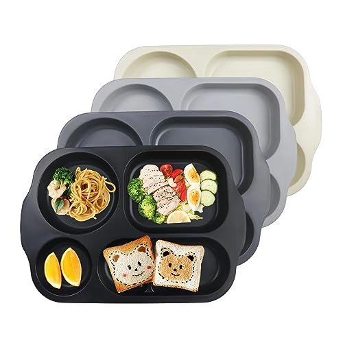 greenandlife Unbreakable Plastic Dinner Plates, Portion Control Plates with 5 compartments, 4Pcs Reusable Divided Plate Set