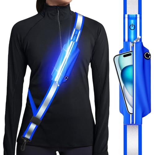 Leuchtband Joggen mit Reflektor Gürtel,LED Reflektorband USB Typ C Aufladbar Lauflicht mit Reflektoren Licht für Jogger Laufen Fahrrad Hundewandern Outdoor Sports für Männer, Frauen und Kinder (Blau)