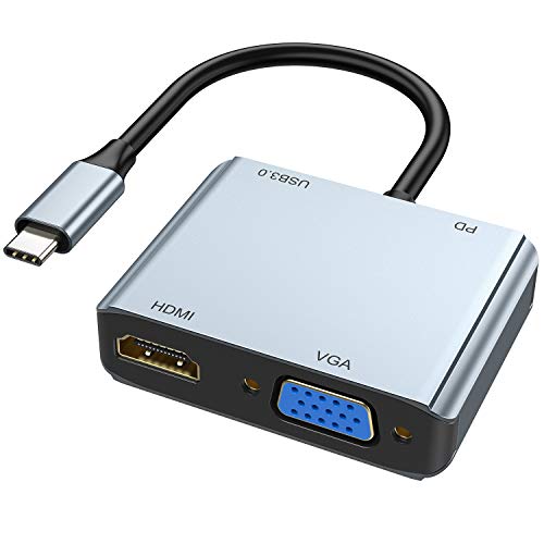 USB C to HDMI VGA Adapter,ABLEWE 4-in-1 Type C to VGA HDMI Converter with 4K HDMI,1080P VGA,USB 3.0,60W PD Charging Port for MacBook Pro/ipad Pro and More (Thunderbolt 3 Compatible)
