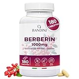 Bandini® Berberin 1000mg rein hochdosiert | 180 vegane Tabletten - Berberin HCl aus Berberis Aristata 97% + Chrom und Schwarzer Pfeffer | Maximale Absorption - Verdauung, Leber, Darmfunktion