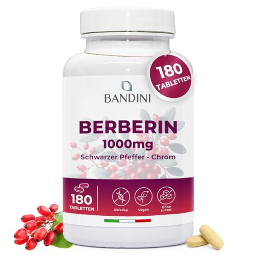 Bandini® Berberin 1000mg rein hochdosiert | 180 vegane Tabletten - Berberin HCl aus Berberis Aristata 97% + Chrom und Schwarzer Pfeffer | Maximale Absorption - Verdauung, Leber, Darmfunktion für 19,45 EUR (-15%) statt 22,90 EUR bei amazon.de Bild: Bandini® Berberin 1000mg rein hochdosiert | 180 vegane Tabletten - Berberin HCl aus Berberis Aristata 97% + Chrom und Schwarzer Pfeffer | Maximale Absorption - Verdauung, Leber, Darmfunktion für 19,45 EUR (-15%) statt 22,90 EUR bei amazon.de