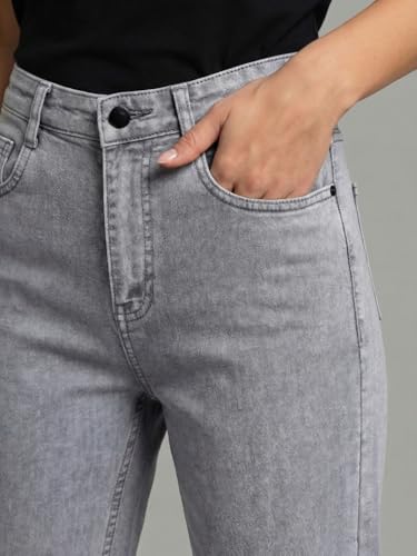 Image of Urbano Fashion Women's High Rise Straight Fit Washed Jeans Non-Stretchable