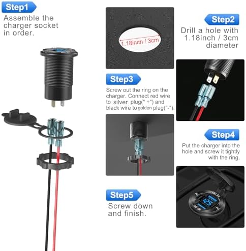 Upgraded 4 Port 12V USB Outlet Aluminum Charger, 78W Dual PD & QC Multiple USB Port for Car, USB C Cigarette Lighter Replacement 12 Volt Socket with Voltmeter Waterproof for Marine Boat Motorcycle RV — view 5