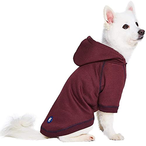 Blueberry Pet Essentials Soft & Comfy Better Basic Cotton Blend Dog Hoodie Sweatshirt in Burgundy Red, Back Length 12…