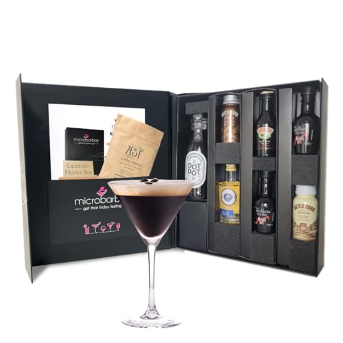 MicroBarBox Espresso Martini Cocktail Gift Set in a Premium Luxury Gift Box | featuring: Four Vodka & Liqueur Espresso Martini Variations | Christmas & Birthday gifts thank you gifts | 420ml Volume