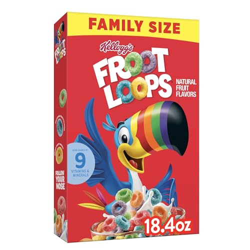 Froot Loops Cold Breakfast Cereal, Fruit Flavored, Breakfast Snacks with Vitamin C, Family Size, Original, 18.4oz Box (1 Box)
