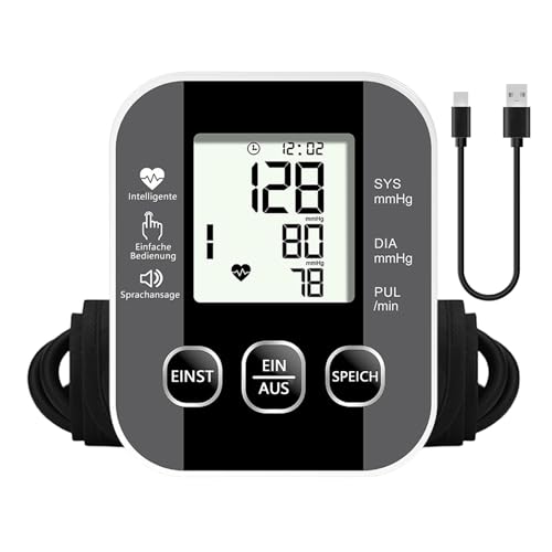 Tensiometro de Brazo con Voz - Monitor de Presión Arterial Automático, Pantalla LCD, Brazalete Ajustable (22-36 cm), Memoria 2x99, Para Uso en Hogar.